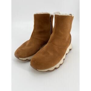 Sorel Women's Kinetic Short Boots Sz 6 Camel Brown Suede Fleece Lined Ankle